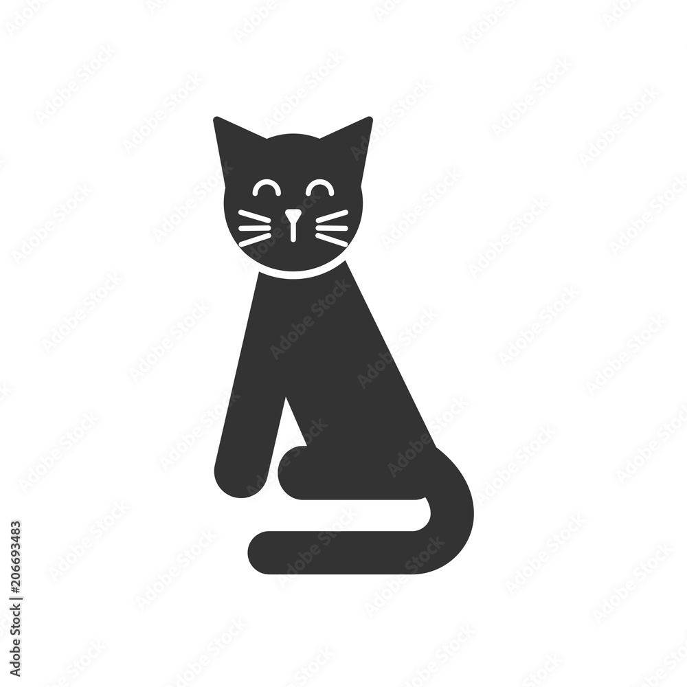 Vector icon black cat sitting. Silhouette of a cat isolated on a