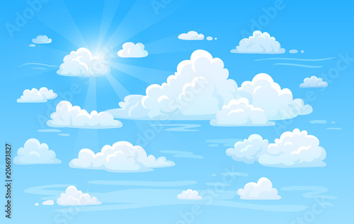 Blue clean air sky with clouds panorama. Cloud background vector illustration