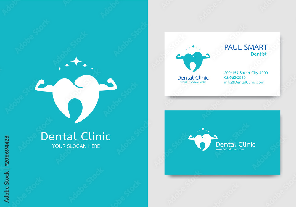 Fototapeta premium Dental clinic, business card design template. Pattern vector editable.
