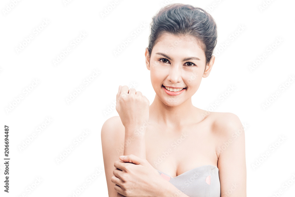 Beautiful woman beauty health care.beauty and spa.perfect fresh skin isolated on white background Beautiful woman beauty health care.beauty and spa.perfect fresh skin isolated on white background