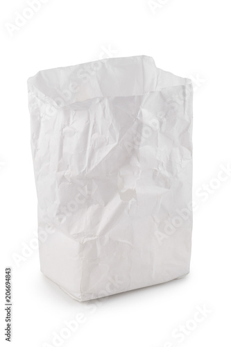 Used white paper bag isolated on a white background