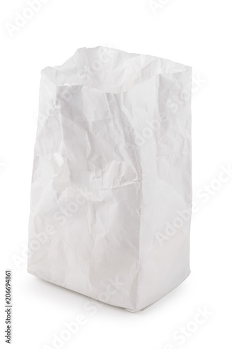 Used white paper bag isolated on a white background
