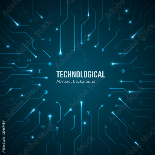 Technological background. Blue circuit board concept. Circuit scheme texture. Digital technology backdrop. Vector illustration