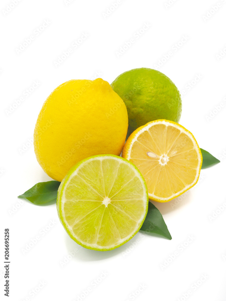 Fresh lemon and lime slice isolated on white background Fresh lemon and lime slice isolated on white background