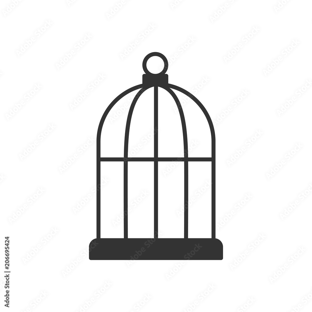 Black isolated outline icon of bird cage on white background. Line Icon of cage. Black isolated outline icon of bird cage on white background. Line Icon of cage.