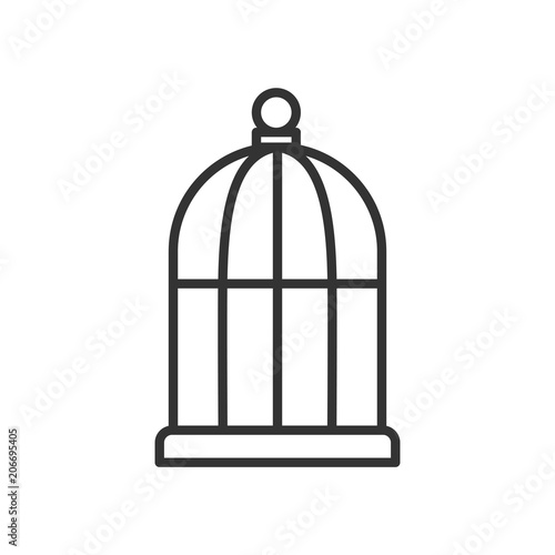 Black isolated outline icon of bird cage on white background. Line Icon of cage.
