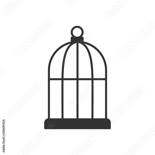 Black isolated outline icon of bird cage on white background. Line Icon of cage.