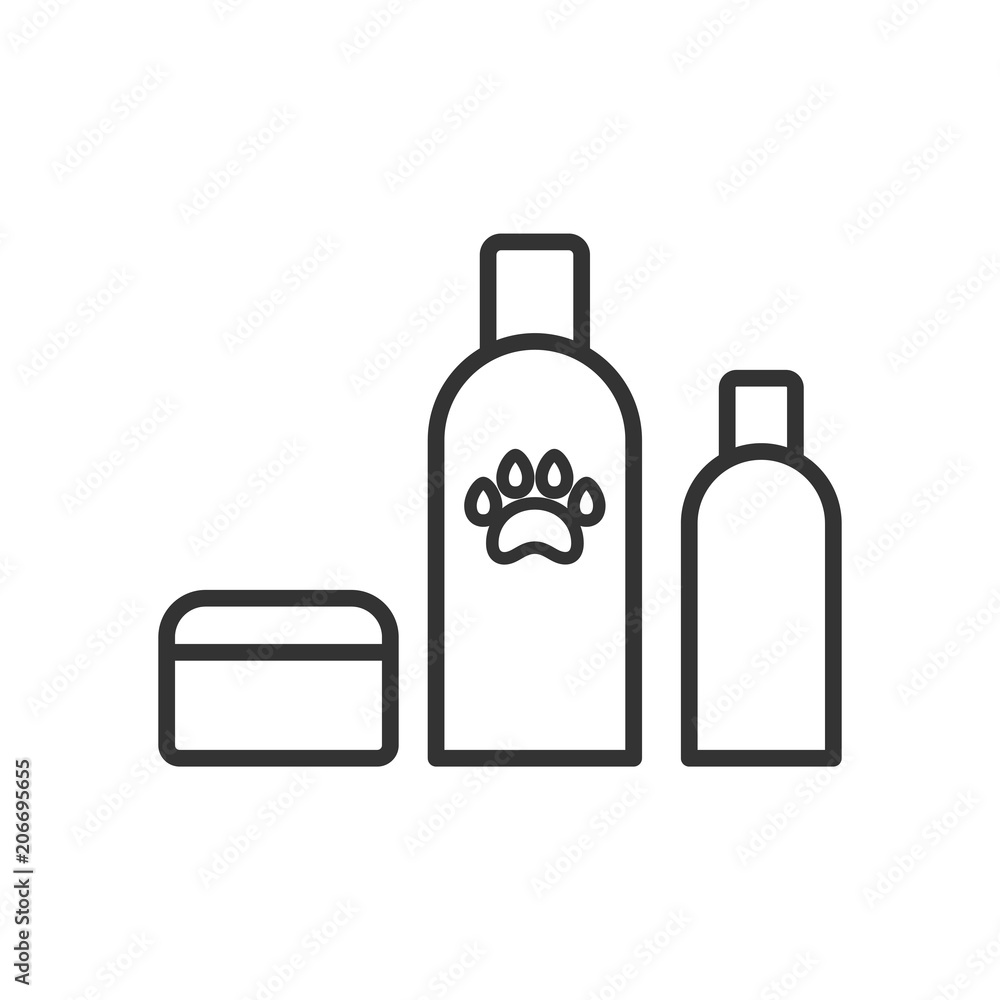 Black isolated outline icon of cosmetic for animals on white background. Line Icon of animals cosmetic. Black isolated outline icon of cosmetic for animals on white background. Line Icon of animals cosmetic.