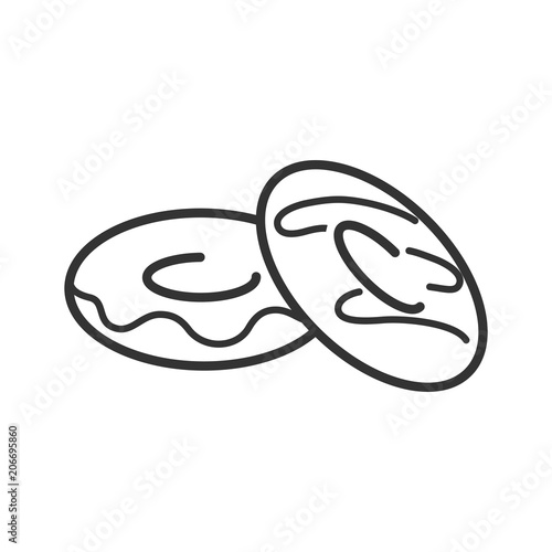 Black isolated outline icon of doughnut on white background. Line Icon of donut.