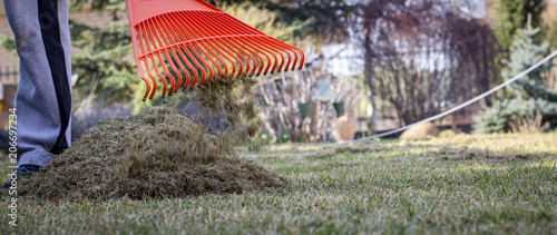 Fotografia Gardener Operating Soil Aeration Machine on Grass Lawn