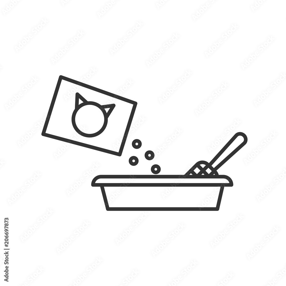 Black Isolated Outline Icon Of Toilet For Cat On White Background Line Black isolated outline icon of toilet for cat on white background line