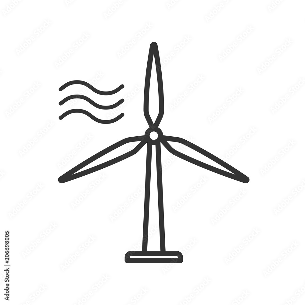 Black isolated outline icon of wind energy turbine on white background. Line Icon of wind energy station. Black isolated outline icon of wind energy turbine on white background. Line Icon of wind energy station.