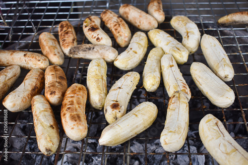 Bananas grilled by the charcoal, traditional food in Thailand.