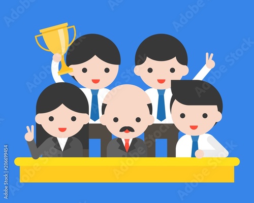 Group of happy business people, CEO and his team winning award, winner business concept