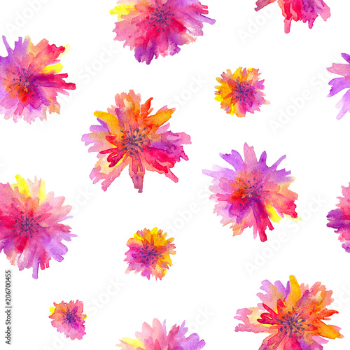 Seamless pattern with colorful flowers. Watercolor paiting © Taity