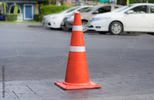 Traffic Cones or witches hat on road.