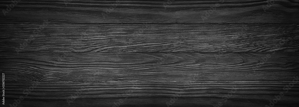 Dark black wooden texture. panoramic Vintage rustic style. wood Natural surface - obrazy, fototapety, plakaty 