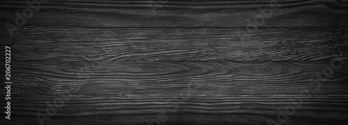 Dark black wooden texture. panoramic Vintage rustic style. wood Natural surface