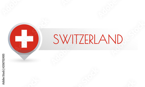 Switzerland flag. Circle flag button in the map marker shape. Swiss country icon, badge or banner. Vector illustration.