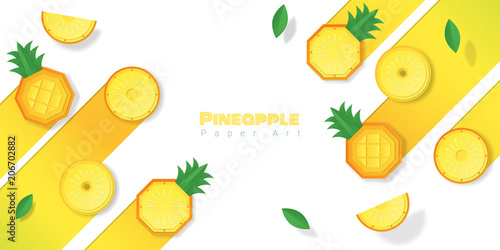 Fresh pineapple fruit background in paper art style , vector , illustration