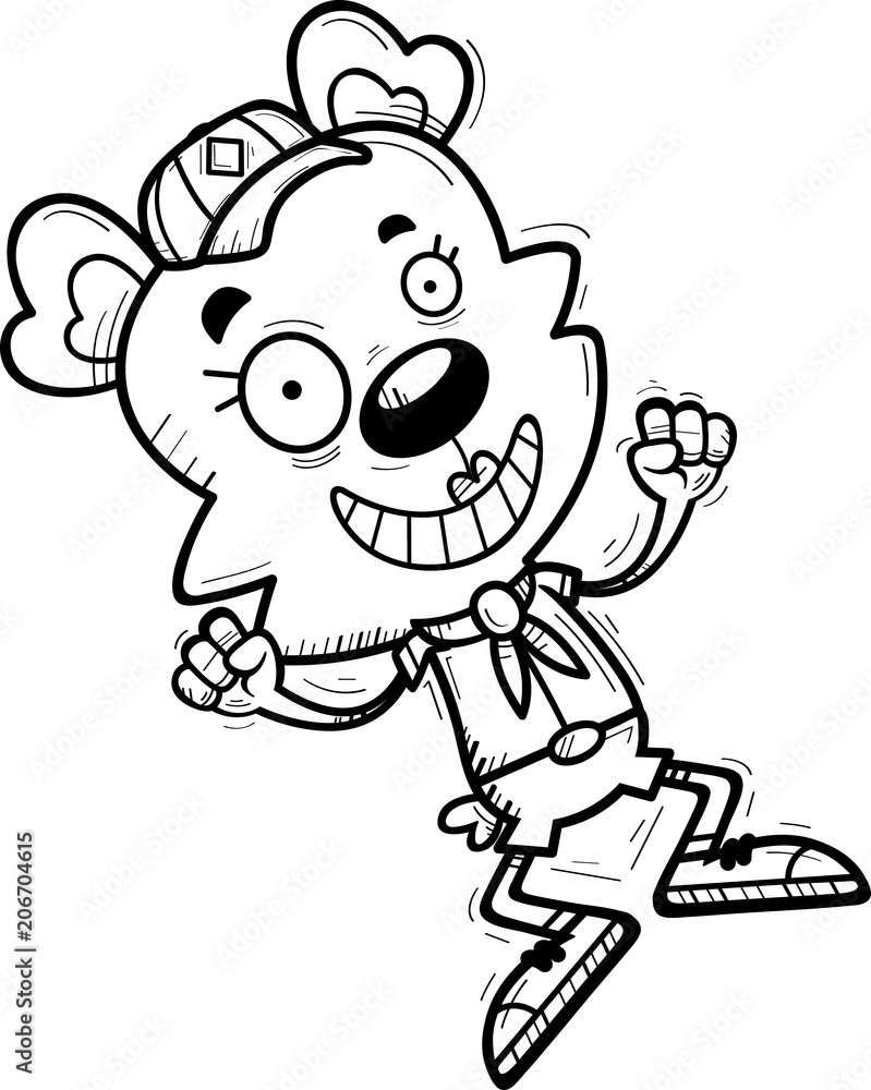 Cartoon Female Bear Scout Jumping Cartoon Female Bear Scout Jumping