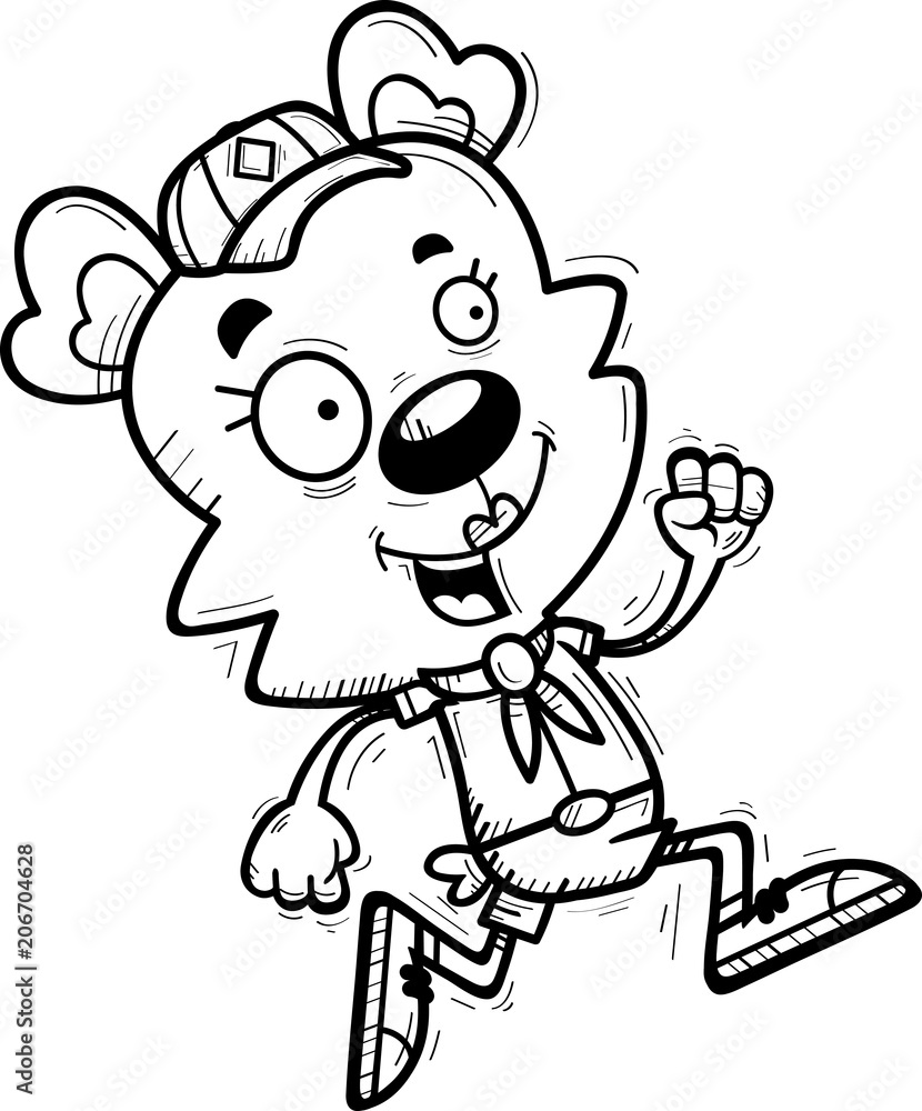 Cartoon Female Bear Scout Running Cartoon Female Bear Scout Running