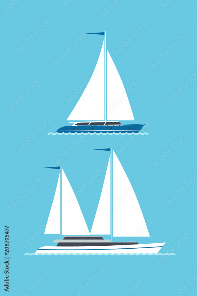 Vector set of sailing yachts.