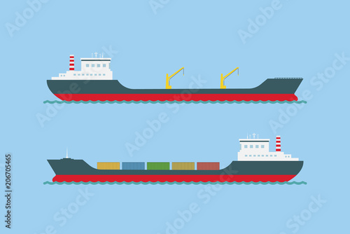 Vector cargo ship on a blue background.
