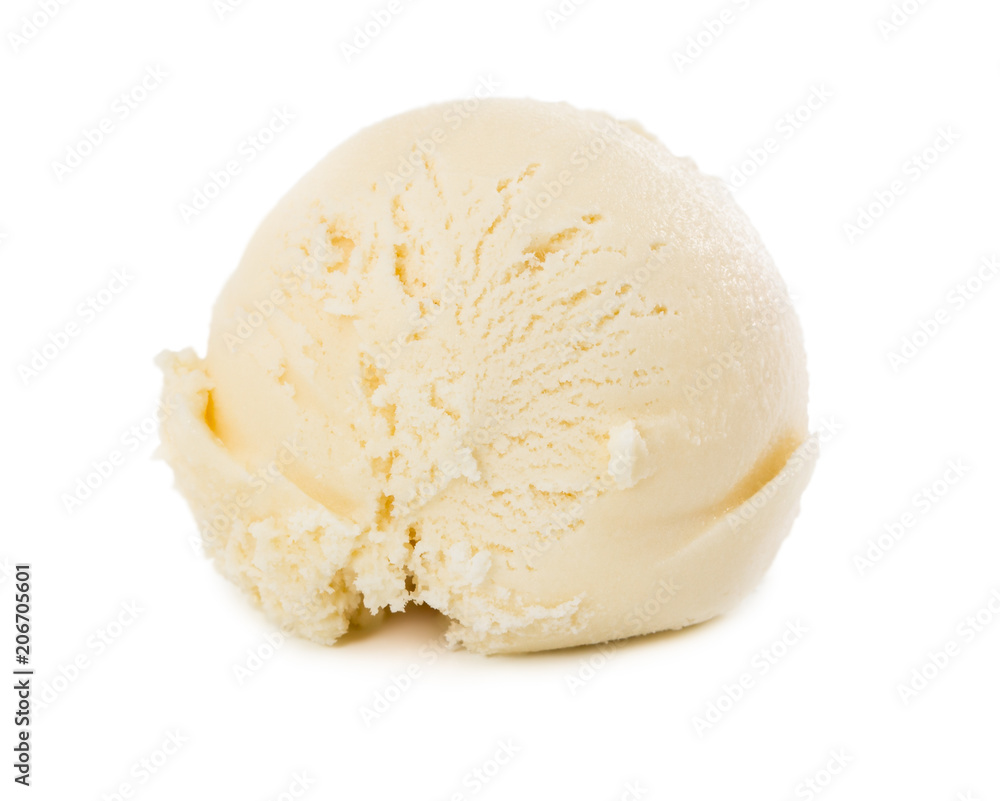 Ball of vanilla ice cream isolated on white