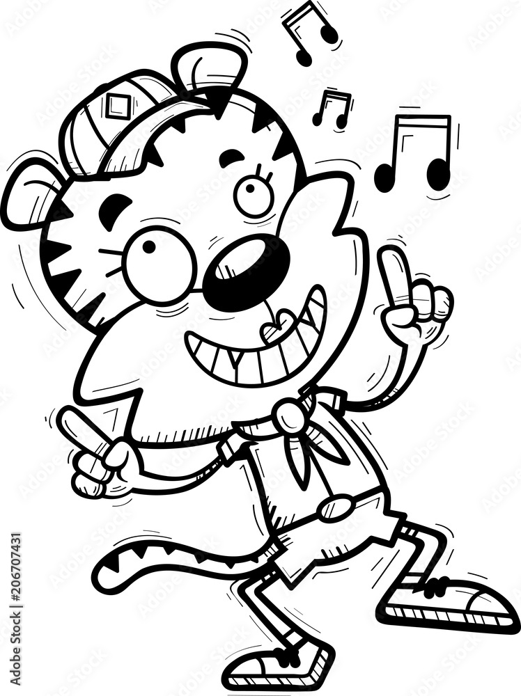 Cartoon Female Tiger Scout Dancing Cartoon Female Tiger Scout Dancing