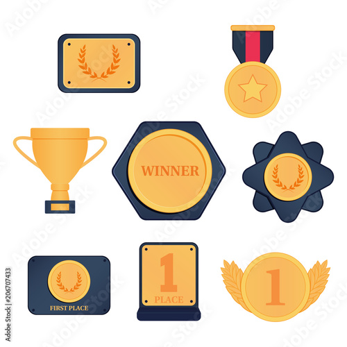 Set of awards, cups, medals. Vector illustration