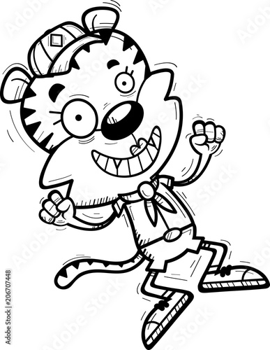 Cartoon Female Tiger Scout Jumping