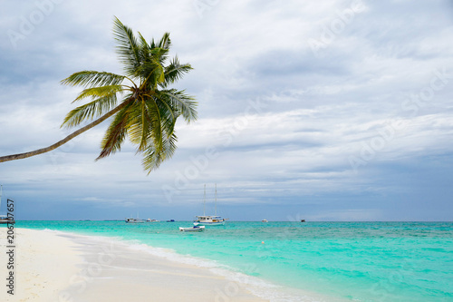 Fototapeta Naklejka Na Ścianę i Meble -  Summer concept , Beach white sand and turquoise sea color at maldives on the weekend holidays