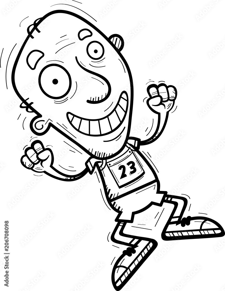 Cartoon Senior Track Athlete Jumping Cartoon Senior Track Athlete Jumping