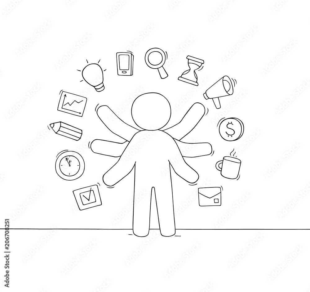 Cartoon businessman with many hands. Cartoon businessman with many hands.