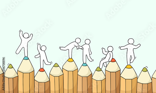 working little people with pencils.