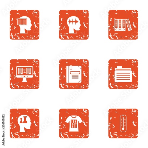 Cerebrum icons set. Grunge set of 9 cerebrum vector icons for web isolated on white background
