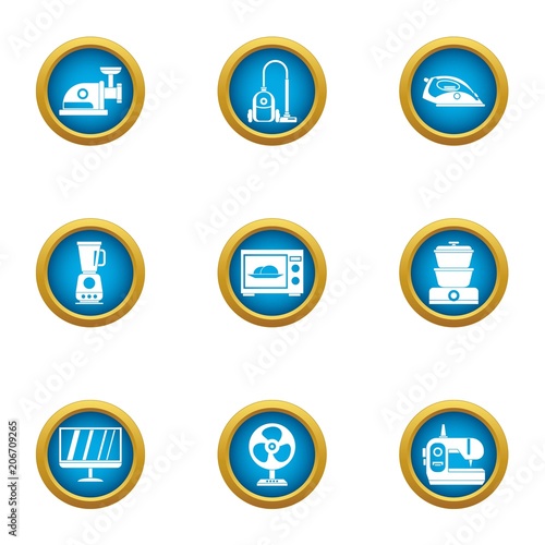 Household appliance icons set. Flat set of 9 household appliance vector icons for web isolated on white background