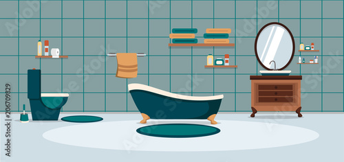 Bathroom with furniture. Bathroom interior. Vector illustration.