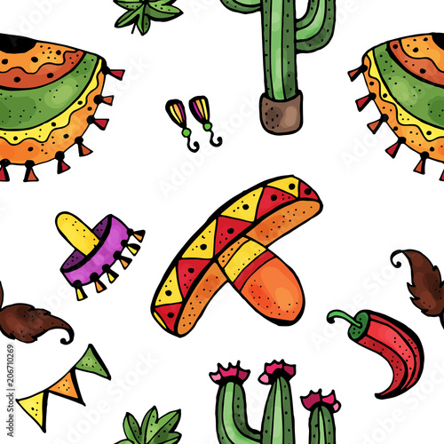 Mexican pattern, doodle style.