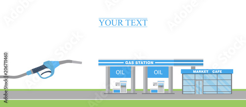 Vector banner with a gas station and a fuel pistol.