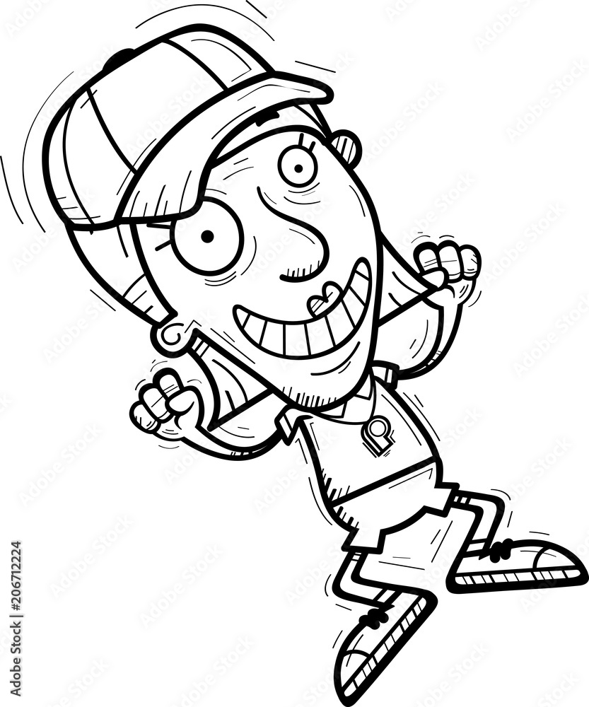 Cartoon Senior Coach Jumping