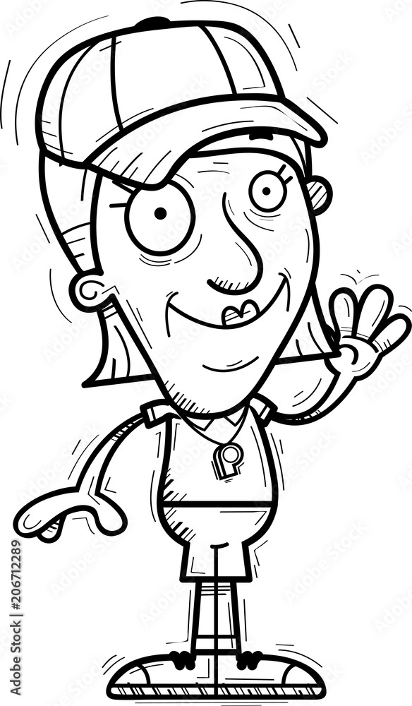 Cartoon Senior Coach Waving Cartoon Senior Coach Waving