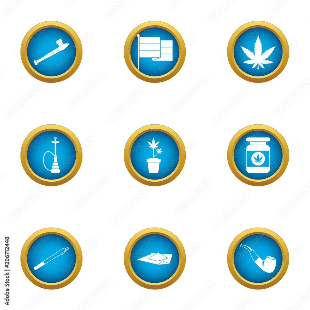 Drug dependence icons set. Flat set of 9 drug dependence vector icons for web isolated on white background Drug dependence icons set. Flat set of 9 drug dependence vector icons for web isolated on white background