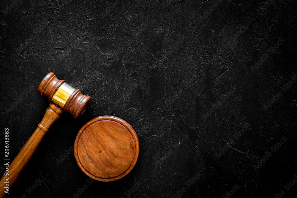 Lawyer or attorney concept. Judge gavel on black background top view copy space Lawyer or attorney concept. Judge gavel on black background top view copy space