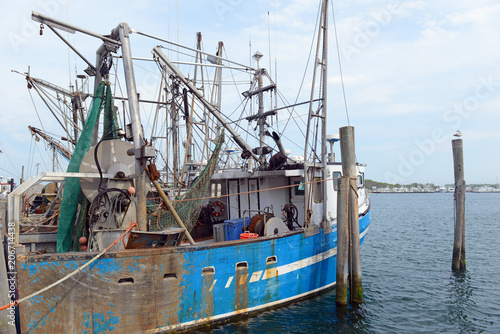 Commercial fishing boat near dock before sailing into the ocean