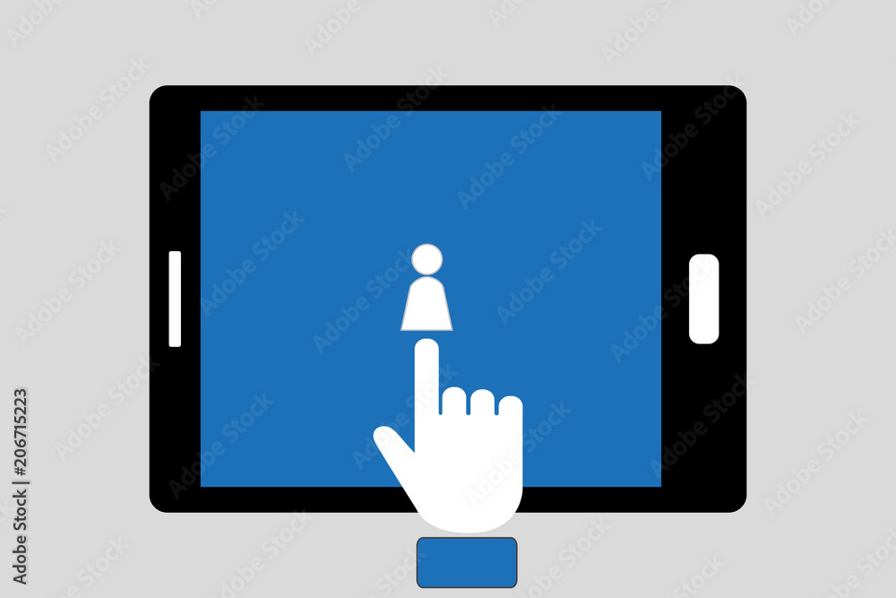 Adding someone on social media with finger on tablet Adding someone on social media with finger on tablet