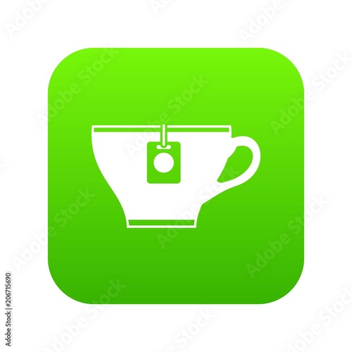 Cup with teabag icon digital green for any design isolated on white vector illustration photo