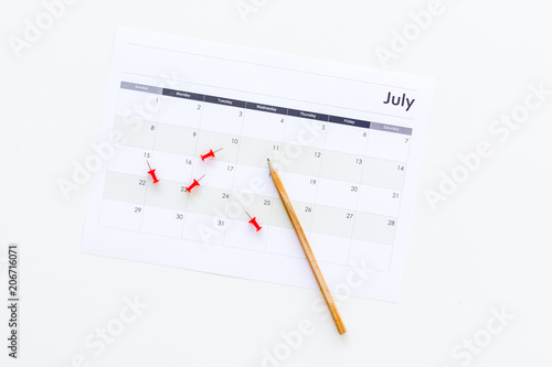 Wallpaper Mural Planning. Point the date in calendar by pushpin. Set the goal. Choose date. Calendar white background top view copy space Torontodigital.ca