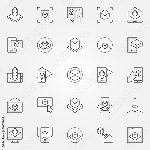 Augmented reality icons set. Vector AR outline signs
